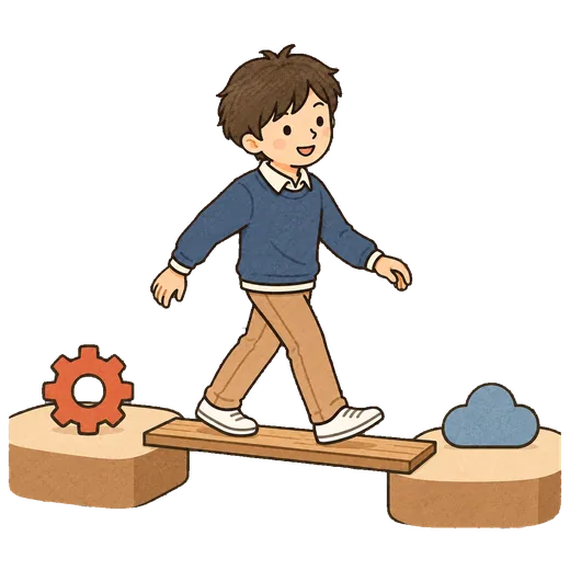 2つの足場に架けた橋を渡って職種を移るイラスト