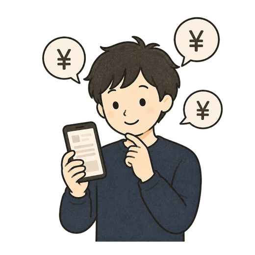 スマホでスカウトの提示額を確認しているイラスト