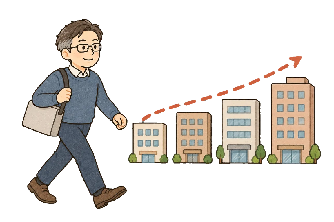 複数の会社を渡り歩いてきたエンジニアが前に進んでいくイラスト