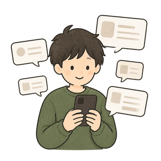 スマホでスカウト通知を確認しているイラスト