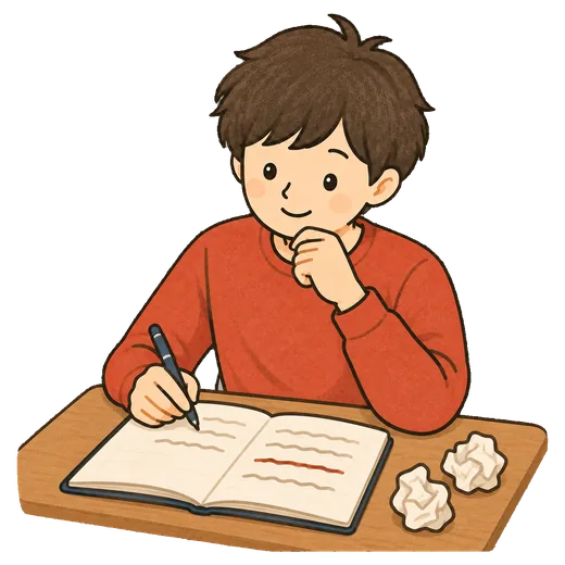 ノートで転職理由の言い方を書き直しているイラスト