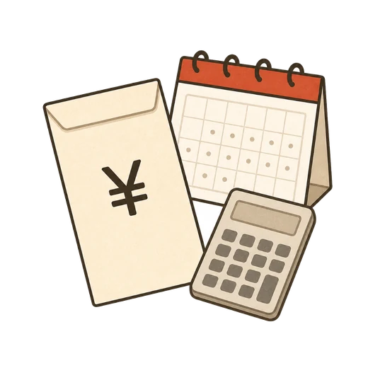 賞与とカレンダーを見比べて逆算しているイラスト