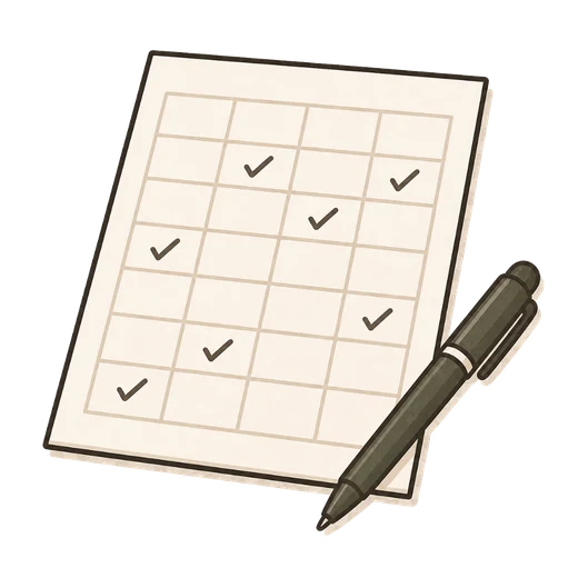 チェック付きのグリッド表がある書類のイラスト