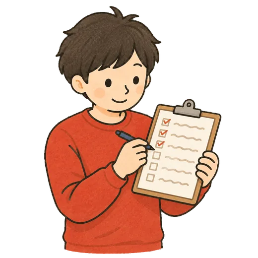 引き継ぎのチェックリストを消し込んでいるイラスト