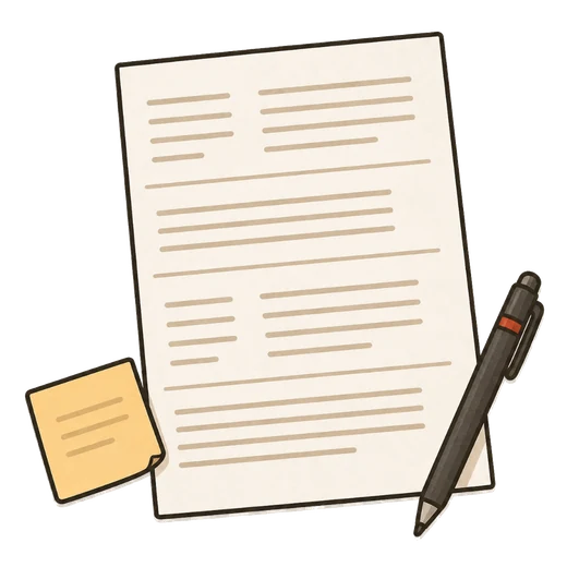 セクションごとに整理された書類とペンのイラスト