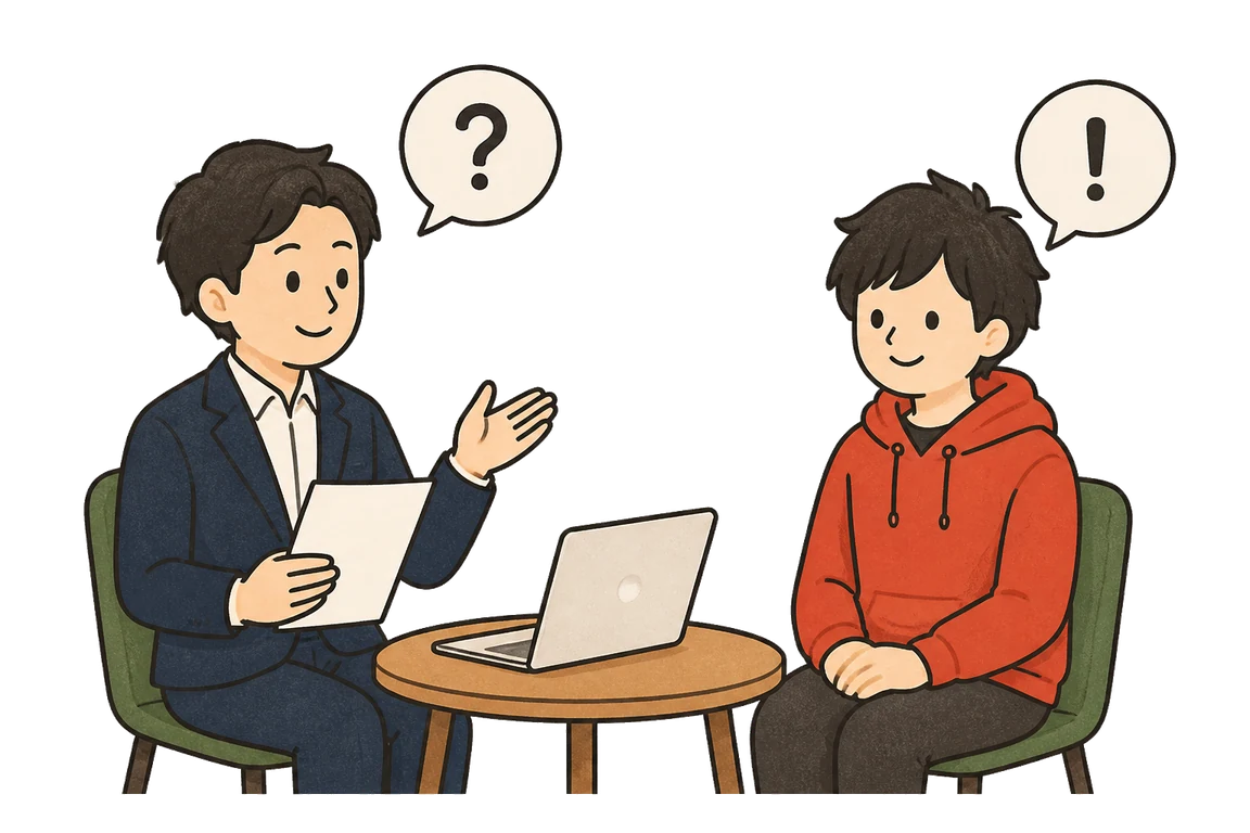 面接官の質問に応募者が答えている面接のイラスト
