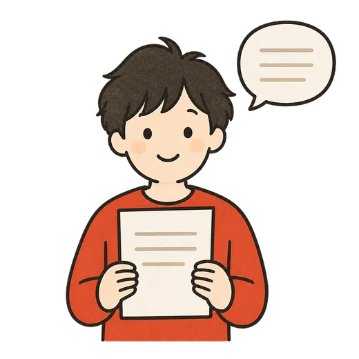 職務経歴書を手に自己紹介を話している応募者のイラスト