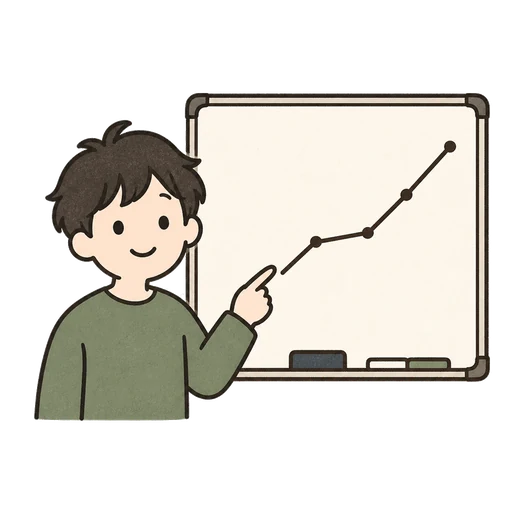 ホワイトボードで技術的な取り組みを説明しているエンジニアのイラスト